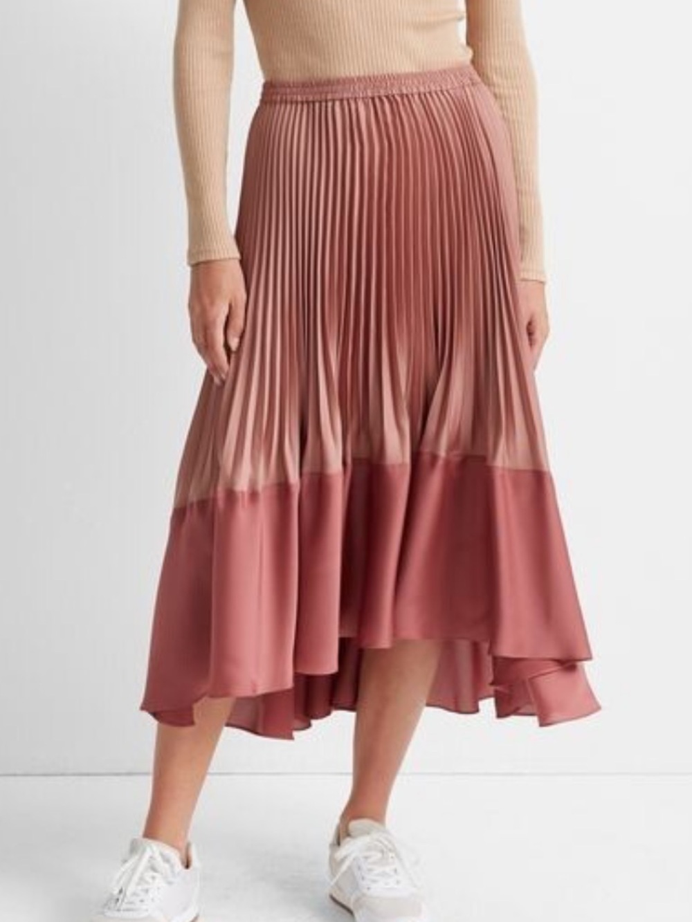 Club Monaco Pleated Flounce Satin Midi Skirt